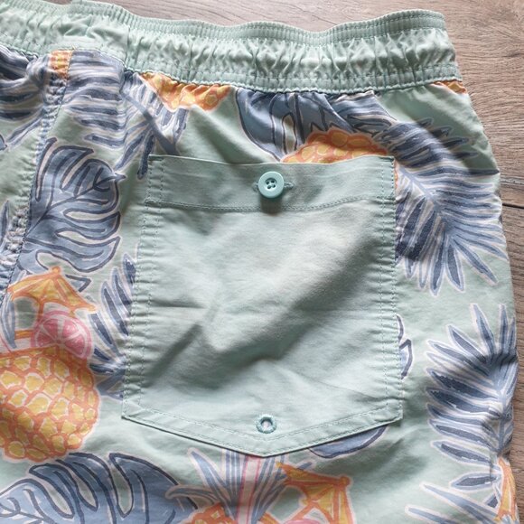 Goodfellow Co Mens Pineapple Print Swim Trunks Large Elastic Waist Green Blue - Picture 7 of 7